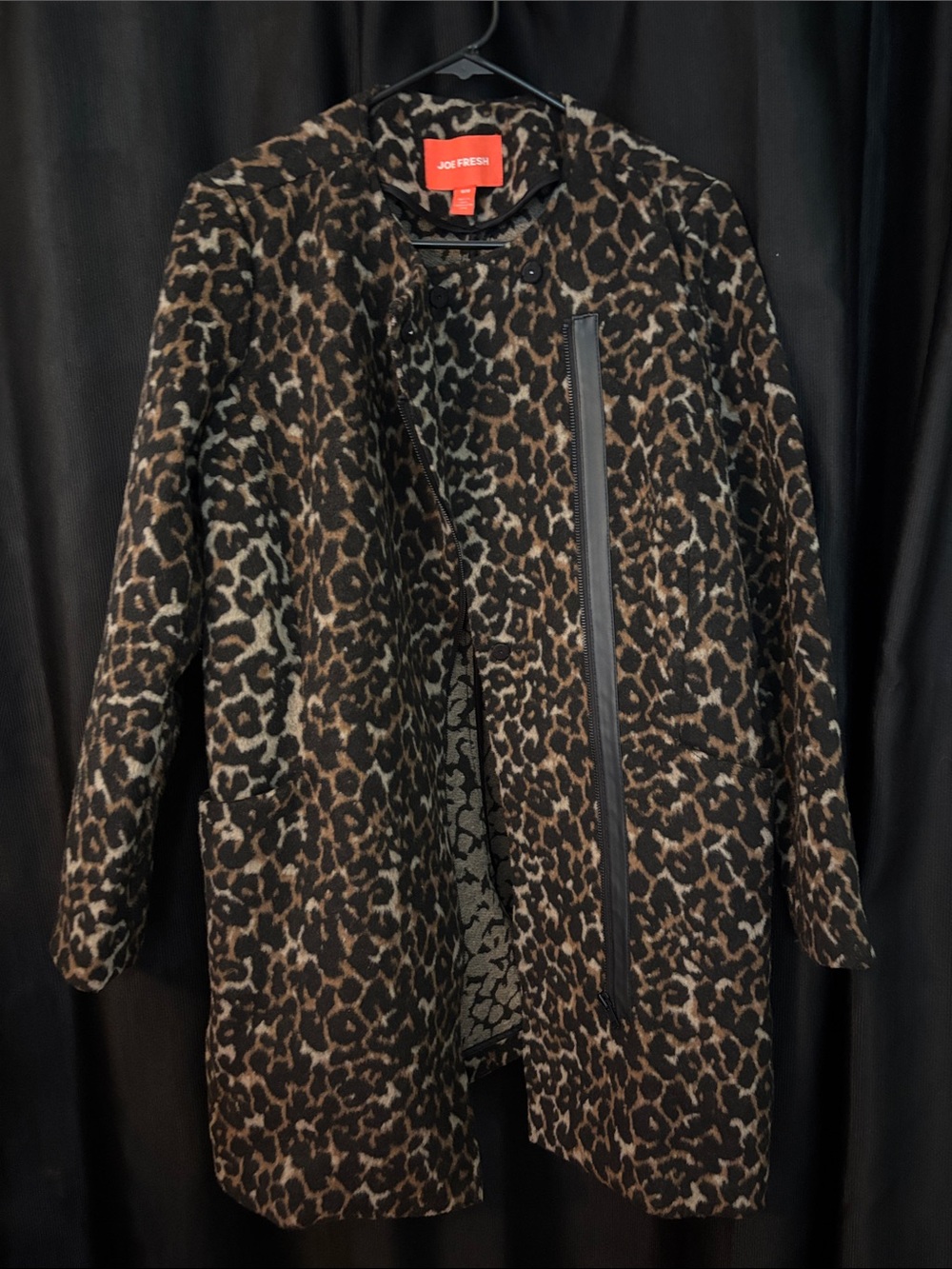 Joe Fresh Leopard-Print Pea Coat in Brown and Black